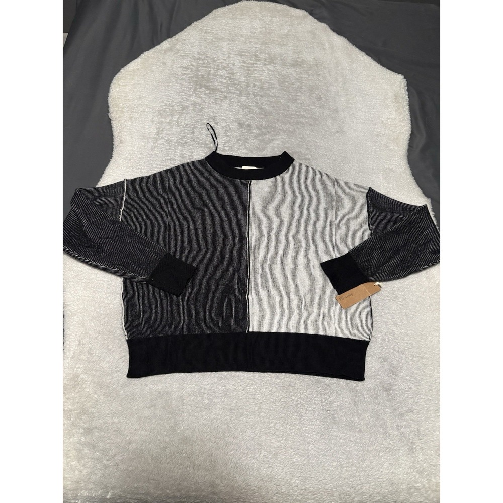Dreamers by Debut Sweater XS NWT Black White Colorblock Split Ribbed Knit Pull